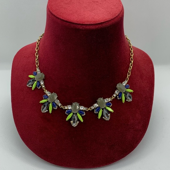 J. Crew Grey Blue Green Statement Necklace - Picture 2 of 6